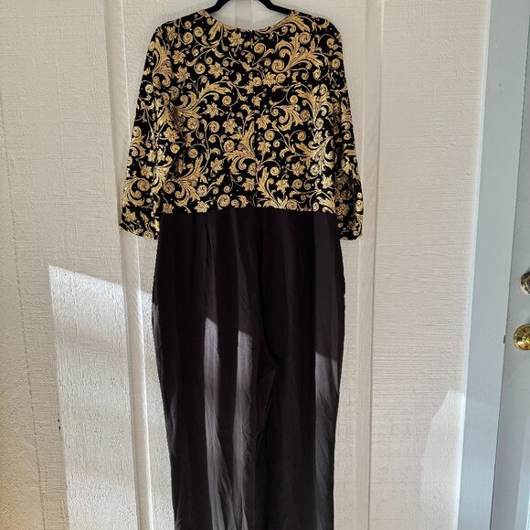 NWOT Jumpsuit 2XL Formal 3/4 Sleeve Black & Gold Leaf Design Evening Event - Picture 4 of 5